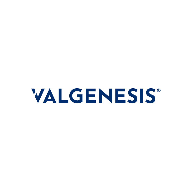 Partnership strategica tra Contrader e ValGenesis: Logo Valgenesis in blu su sfondo bianco 
